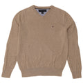 Tommy Hilfiger Mens V-Neck Jumper Sweater Small Beige Flecked