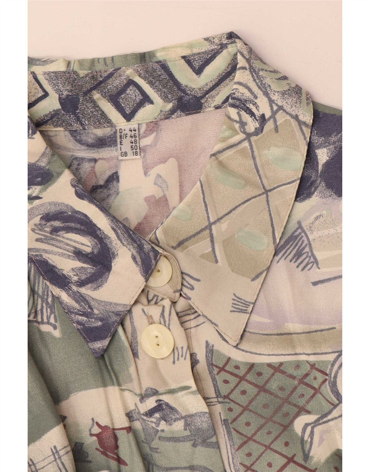Vintage Womens Abstract Pattern Longline Shirt Blouse UK 18 XL Green