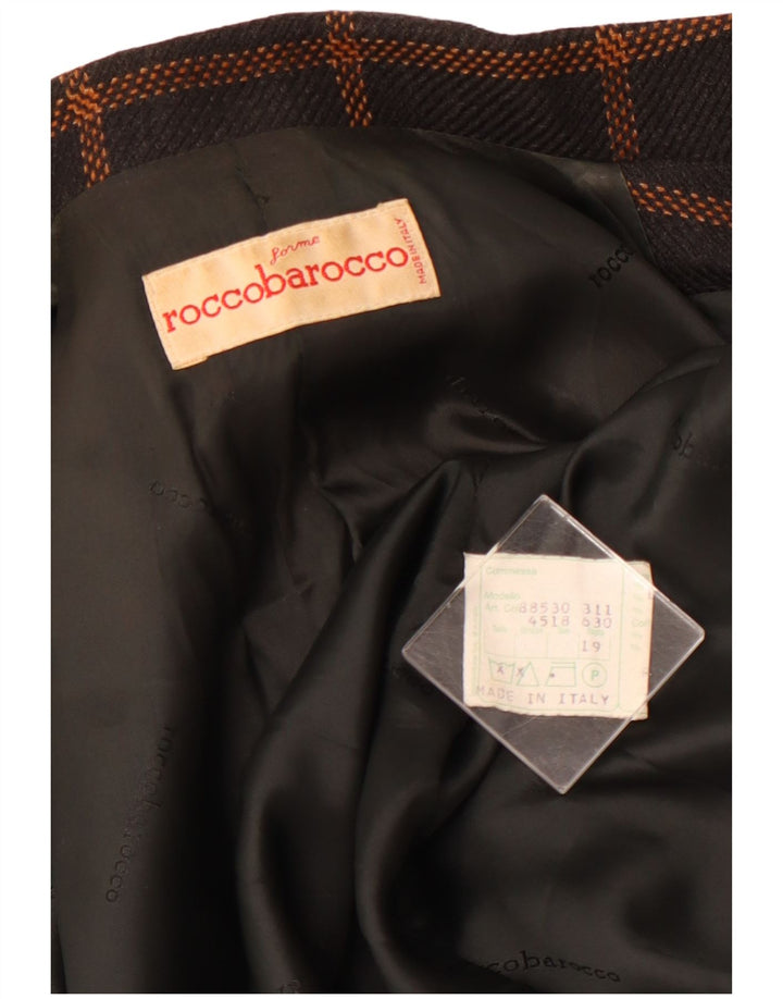 ROCCOBAROCCO Womens 3 Button Blazer Jacket Size 19 XL Black Check Wool