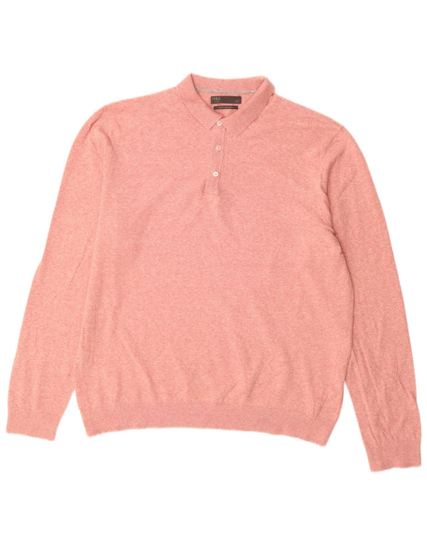 Marks & Spencer Mens Polo Neck Jumper Sweater Large Pink Cotton