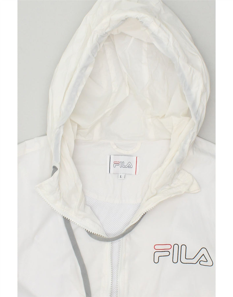 FILA Mens Hooded Rain Jacket Large White Colourblock Polyamide | Vintage Fila | Thrift | Second-Hand Fila | Used Clothing | Messina Hembry 