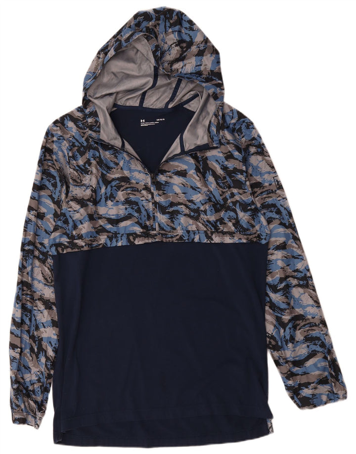 Under Armour Mens Hooded Pullover Tracksuit Top Large Navy Blue Camouflage