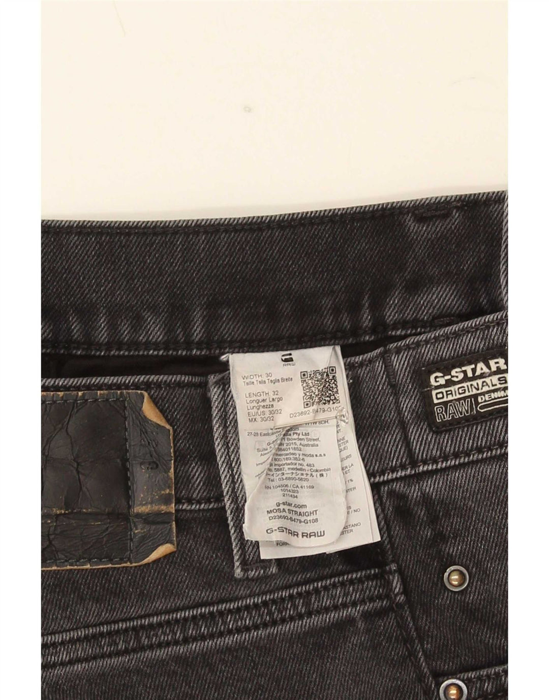 G-Star Mens Straight Jeans W30 L32 Grey Cotton