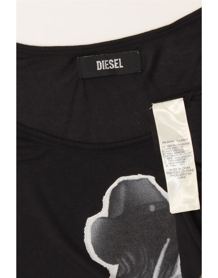 Diesel Womens Graphic T-Shirt Top UK 16 Large Black Viscose