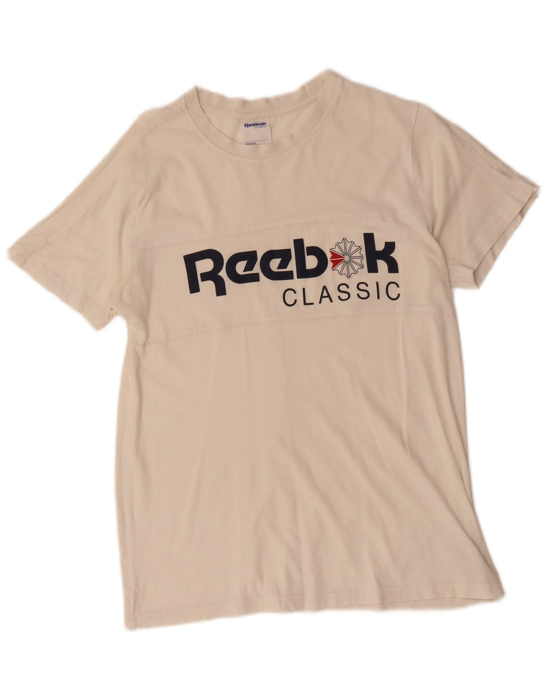 Reebok Womens Graphic T-Shirt Top UK 12 Medium Off White Cotton