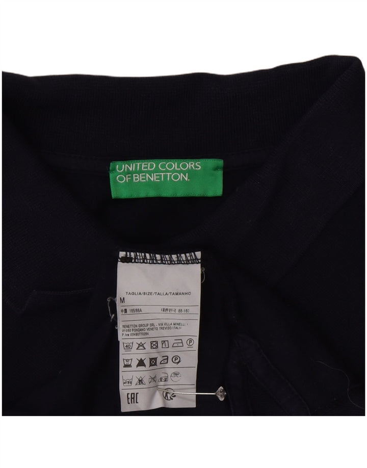 Benetton Womens Polo Shirt UK 14 Medium Navy Blue Cotton