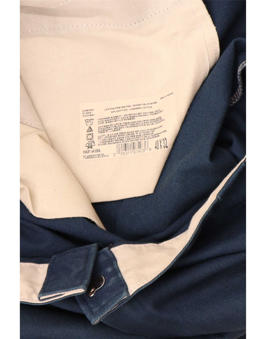 Dickies Mens Straight Chino Trousers W40 L32 Navy Blue Polyester