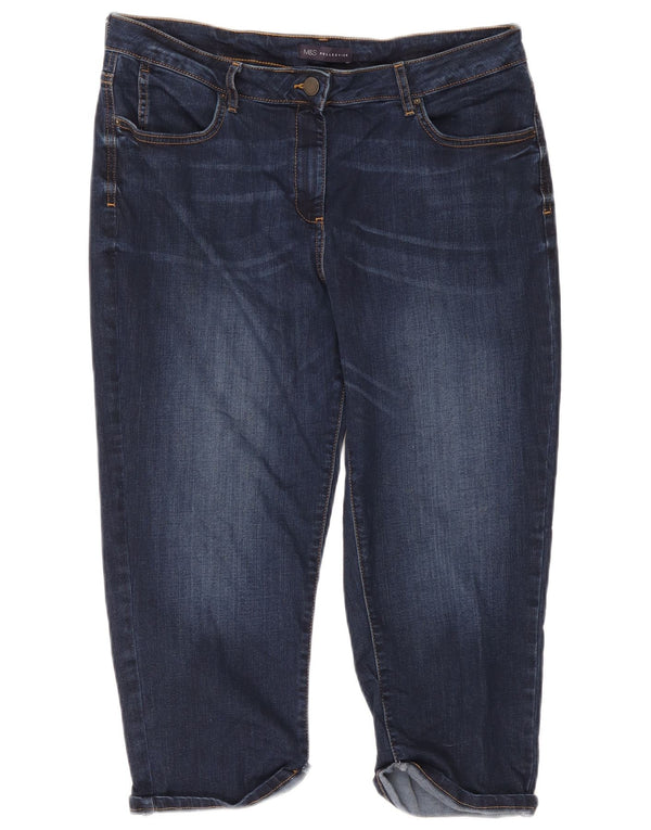 Marks & Spencer Womens Capri Jeans UK 16 Large W38 L20 Navy Blue Cotton