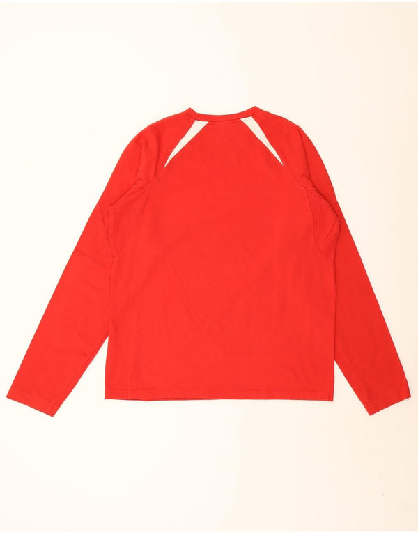 REEBOK Mens Graphic Top Long Sleeve Small Red Colourblock Cotton