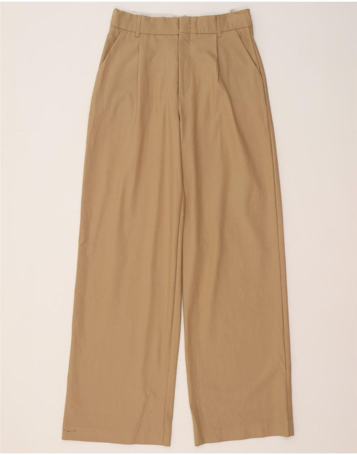 Zara Womens Wide Leg Casual Trousers Small W27 L33 Beige Polyester