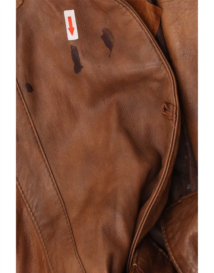 Vintage Womens Oversized Leather Jacket UK 10 Small Brown