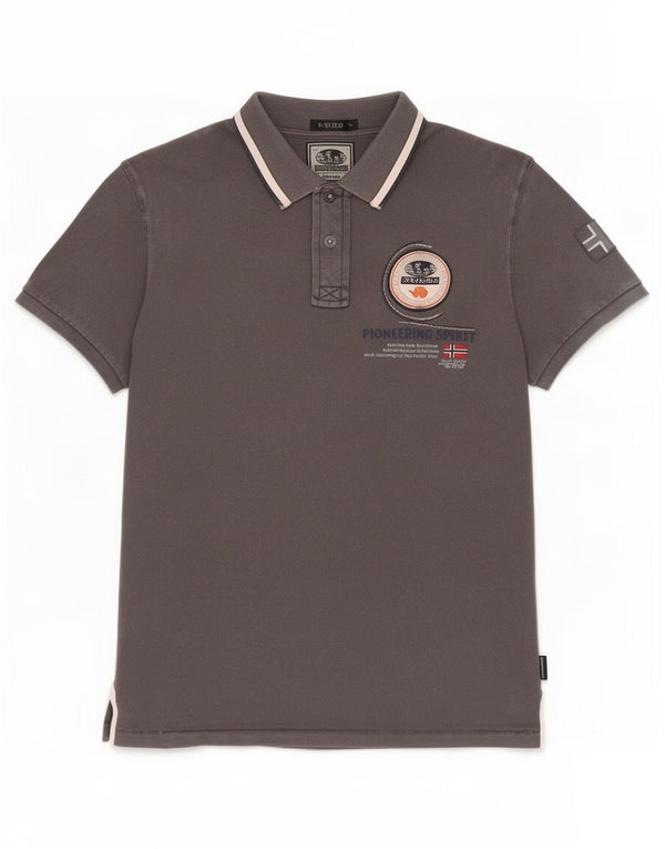 Napapijri Mens Geographic Graphic Polo Shirt Large Grey Cotton