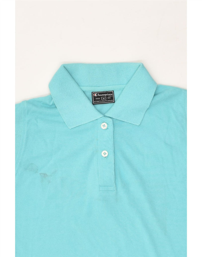 CHAMPION Womens Sleeveless Polo Shirt UK 12 Medium Turquoise Cotton | Vintage Champion | Thrift | Second-Hand Champion | Used Clothing | Messina Hembry 