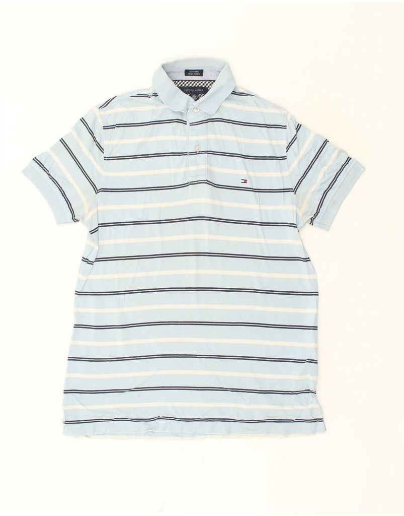 TOMMY HILFIGER Mens Polo Shirt Medium Blue Striped Cotton | Vintage Tommy Hilfiger | Thrift | Second-Hand Tommy Hilfiger | Used Clothing | Messina Hembry 