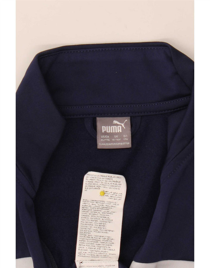 Puma Boys Tracksuit Top Jacket 15-16 Years Navy Blue Colourblock Polyester