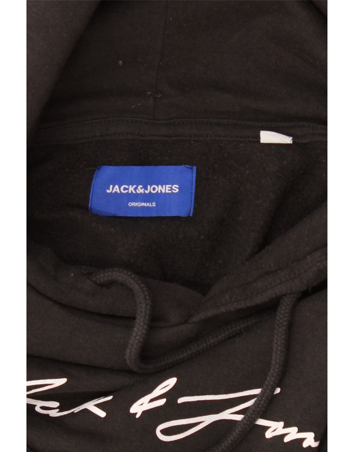 JACK & JONES Mens Graphic Hoodie Jumper Medium Black Cotton Vintage Jack & Jones and Second-Hand Jack & Jones from Messina Hembry 