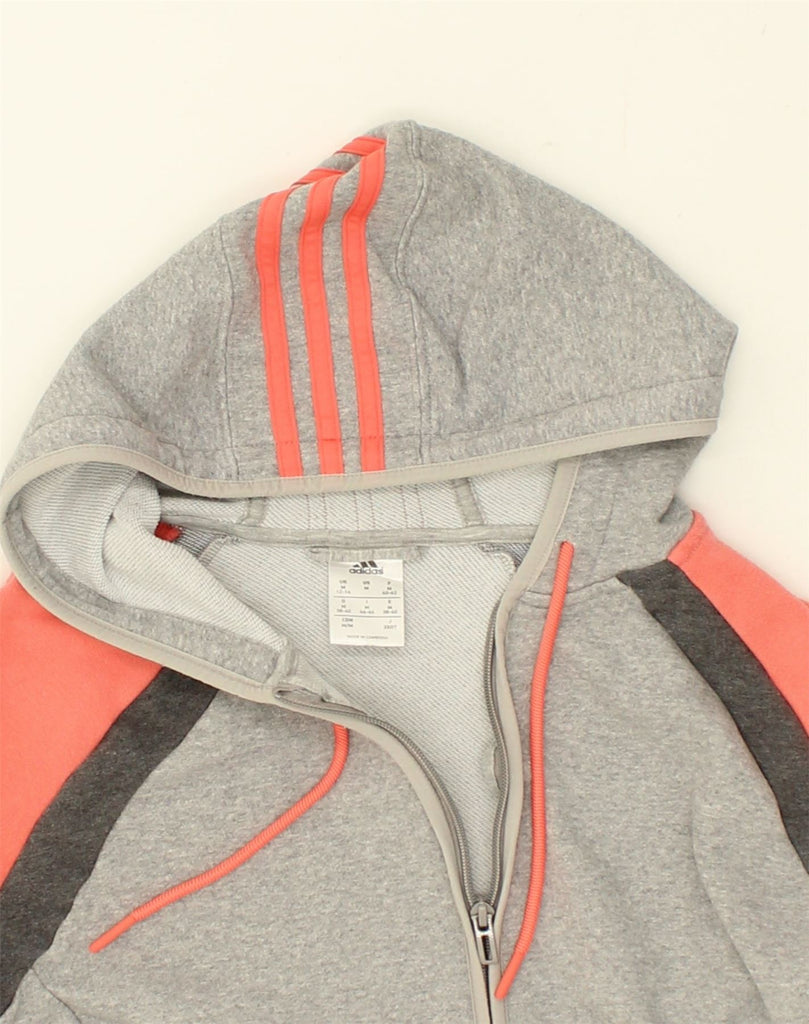 ADIDAS Womens Zip Hoodie Sweater UK 12-14 Medium Grey Colourblock Cotton | Vintage Adidas | Thrift | Second-Hand Adidas | Used Clothing | Messina Hembry 