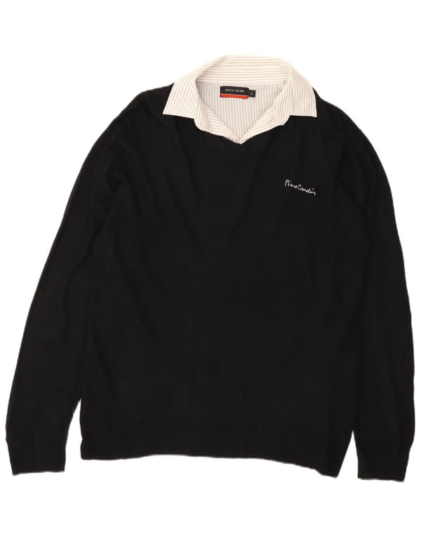 Pierre Cardin Mens Polo Neck Jumper Sweater Medium Black Acrylic