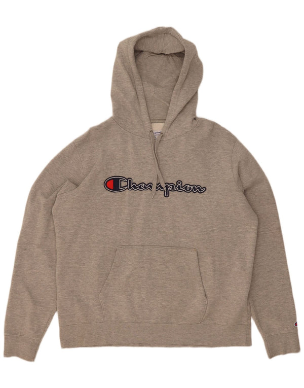 Champion Mens Graphic Hoodie Jumper Large Grey Flecked Cotton