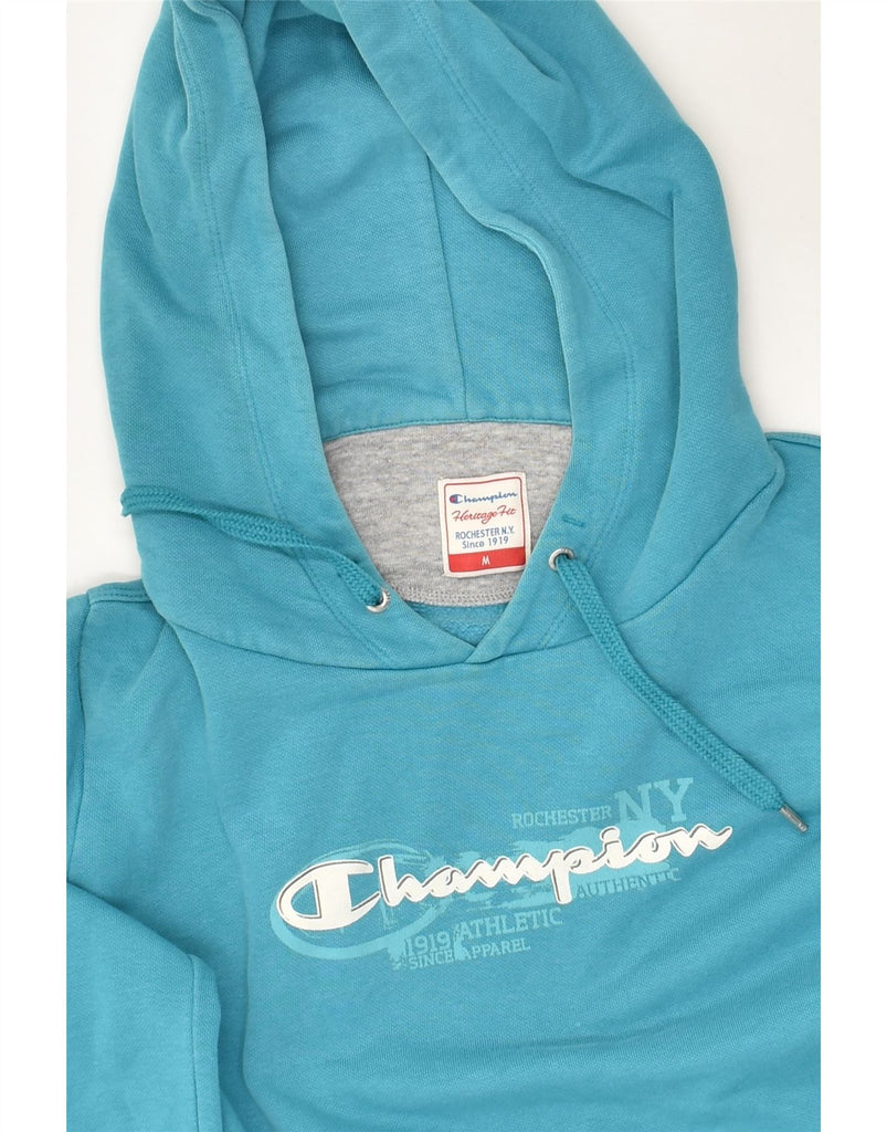 CHAMPION Womens Graphic Hoodie Jumper UK 14 Medium Blue | Vintage Champion | Thrift | Second-Hand Champion | Used Clothing | Messina Hembry 