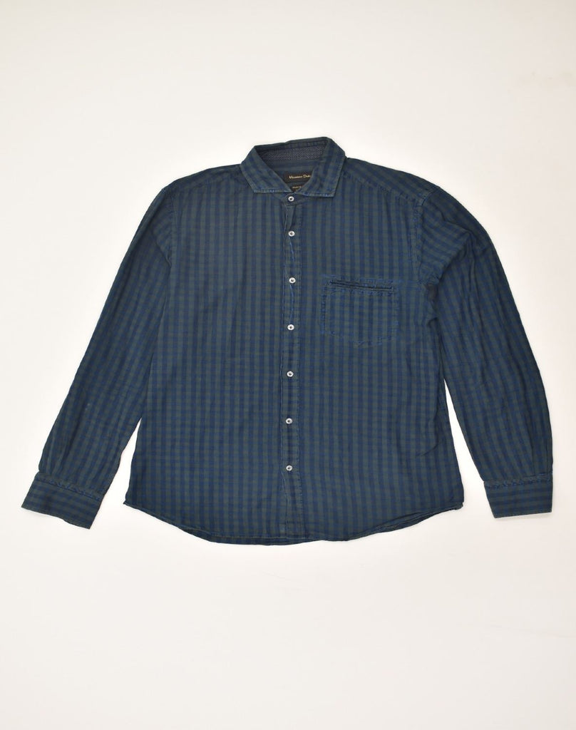 MASSIMO DUTTI Mens Shirt Medium Navy Blue Gingham Cotton | Vintage Massimo Dutti | Thrift | Second-Hand Massimo Dutti | Used Clothing | Messina Hembry 