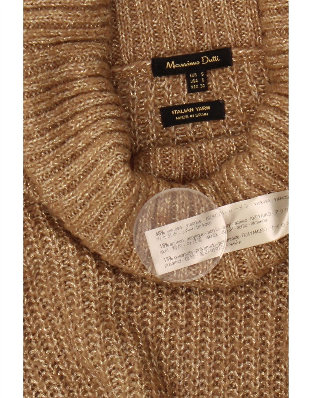 Massimo Dutti Womens Roll Neck Jumper Sweater UK 10 Small Beige Flecked