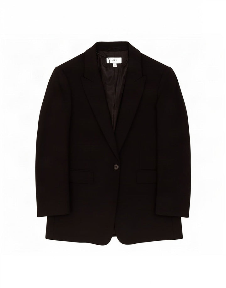 Marks & Spencer Womens 1 Button Blazer Jacket UK 16 Large Black Polyester