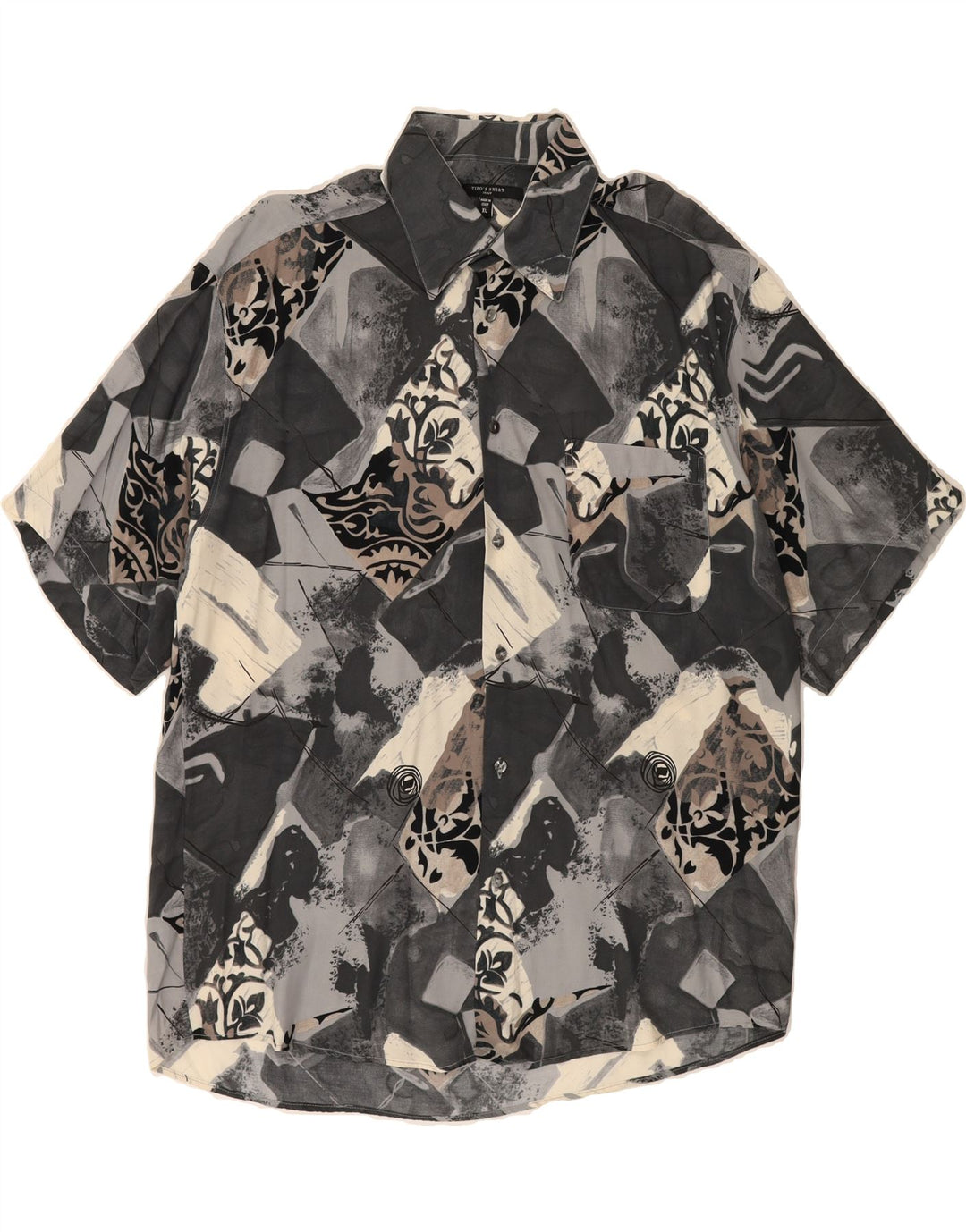 TIPO' S Mens Short Sleeve Shirt XL Grey Patchwork Viscose Vintage Tipo' S and Second-Hand Tipo' S from Messina Hembry 