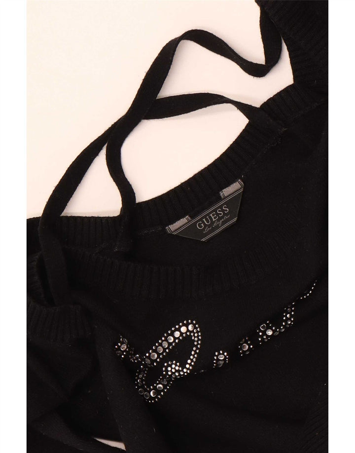 Guess Womens Graphic Long Sleeve Blouse Top UK 8 Small Black