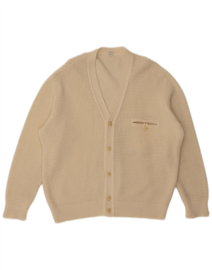 Vintage Mens Cardigan Sweater Medium Off White Wool