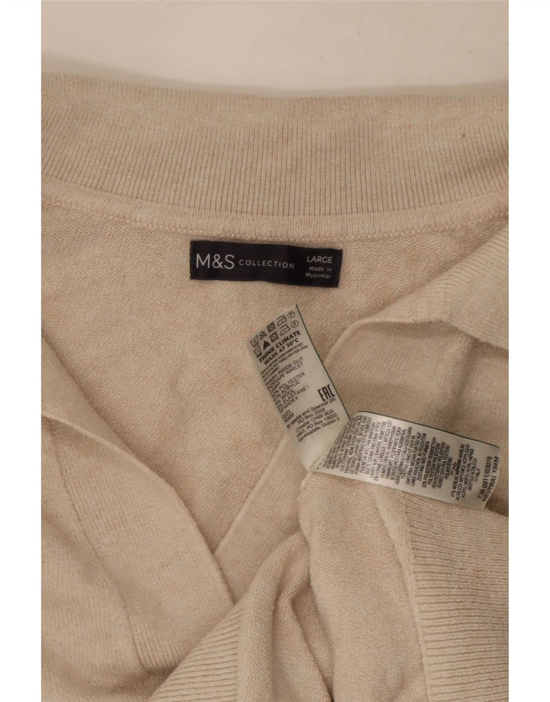 Marks & Spencer Womens Oversized Polo Neck Jumper Sweater UK 16 Large Beige