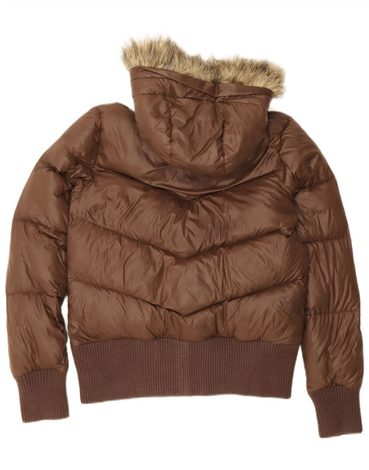 Nike Womens Hooded Padded Jacket UK 12/14 Medium Brown Nylon