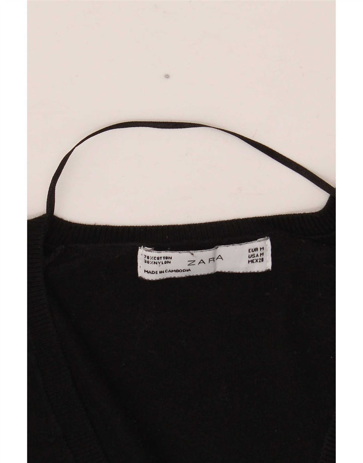 Zara Womens V-Neck Jumper Sweater UK 14 Medium Black Cotton