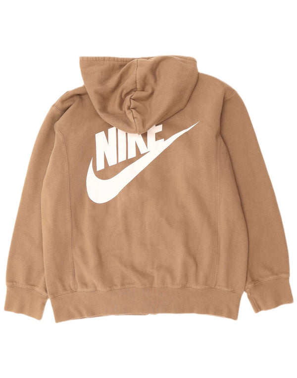 NIKE Mens Graphic Zip Hoodie Sweater UK 42/44 Large Brown Cotton