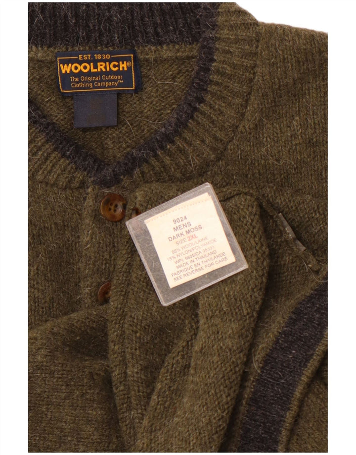 WOOLRICH Mens Button Neck Jumper Sweater 2XL Khaki Wool