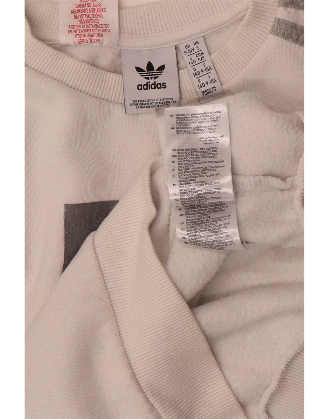 Adidas Boys Graphic Sweatshirt Jumper 9-10 Years White Cotton