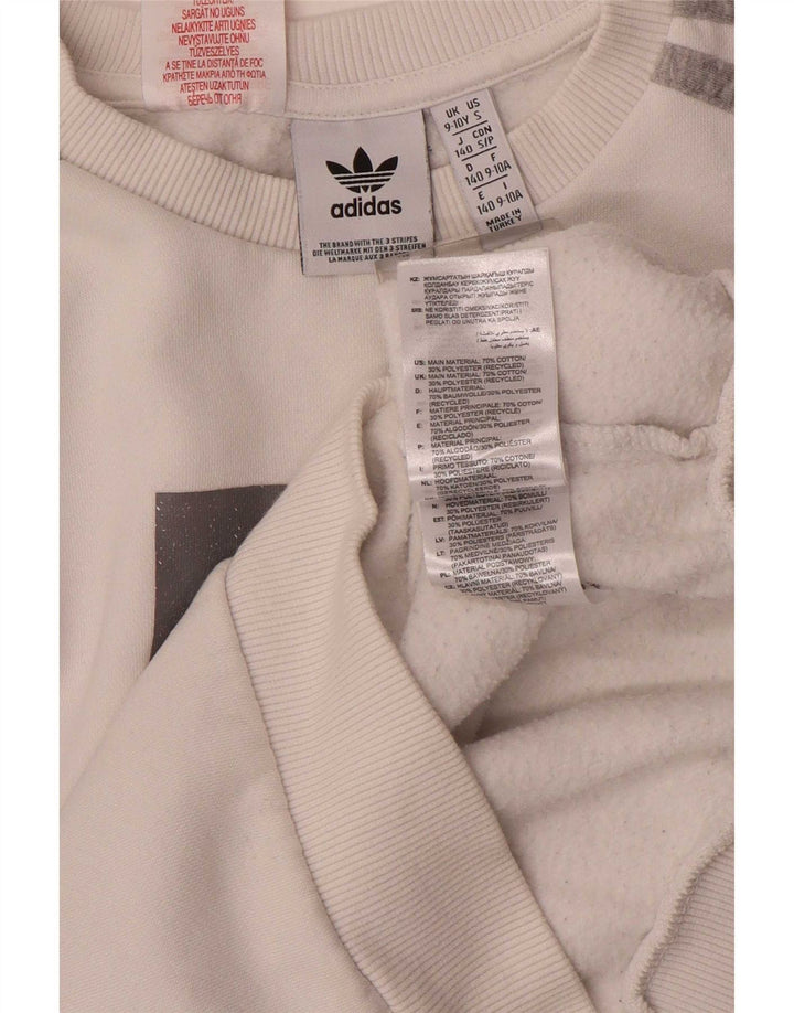 Adidas Boys Graphic Sweatshirt Jumper 9-10 Years White Cotton