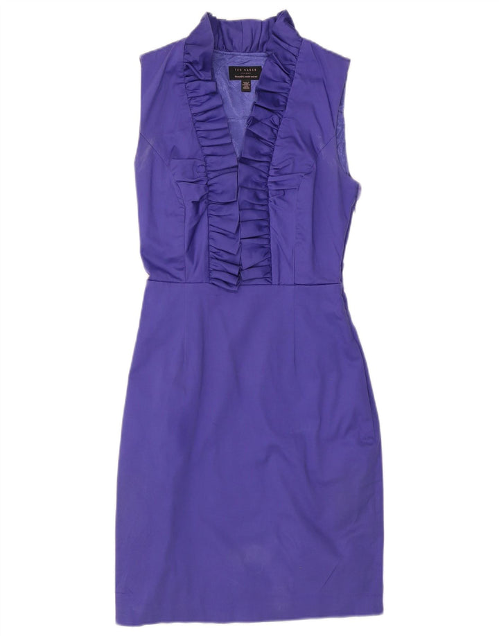 TED BAKER Womens Sleeveless Sheath Dress Size 1 Small Purple Cotton