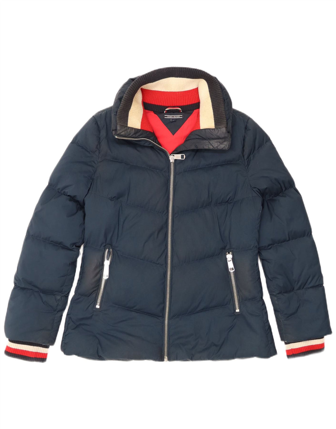 Tommy Hilfiger Womens Padded Jacket UK 12 Medium Navy Blue Polyester