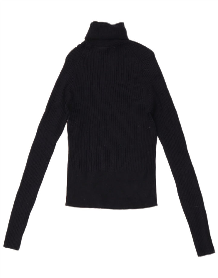 Zara Womens Crop Top Long Sleeve UK 12 Medium Navy Blue Viscose