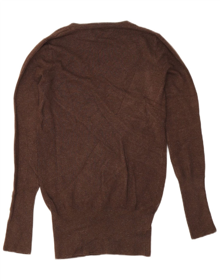 Zara Womens V-Neck Jumper Sweater UK 12 Medium Brown Rayon