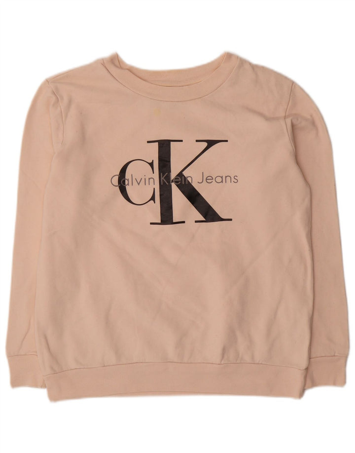 Calvin Klein Jeans Womens Graphic Oversized Sweatshirt Jumper UK 6 XS Pink
