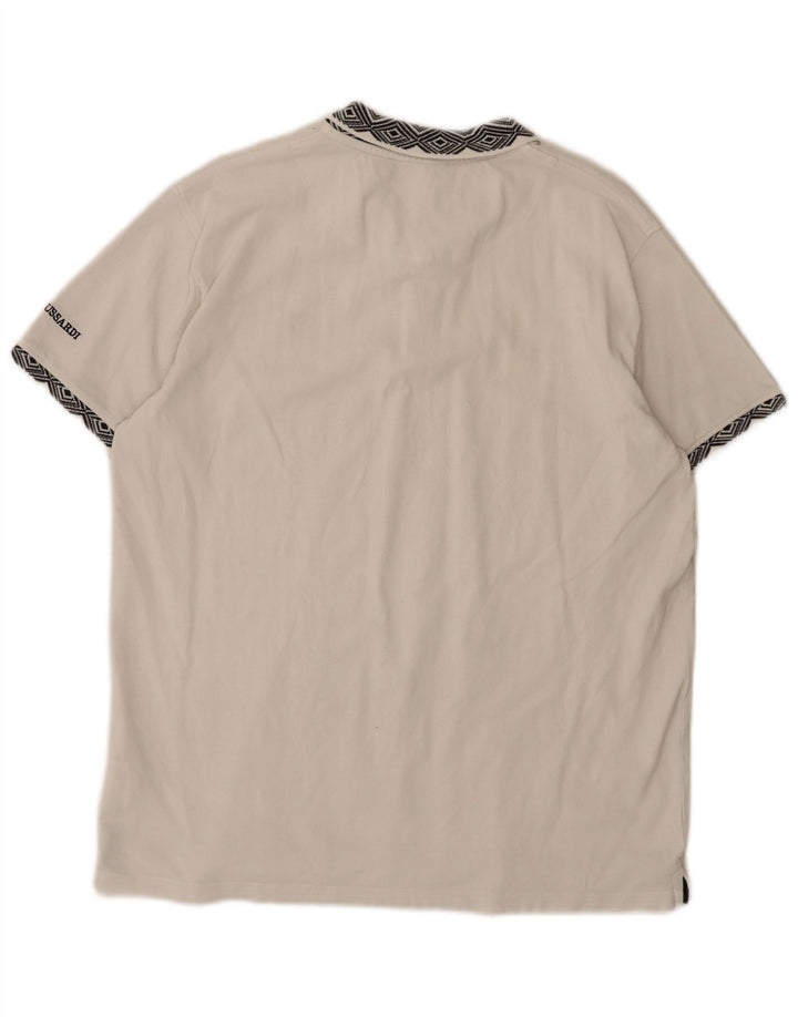 TRUSSARDI Mens Polo Shirt XL White Geometric Cotton