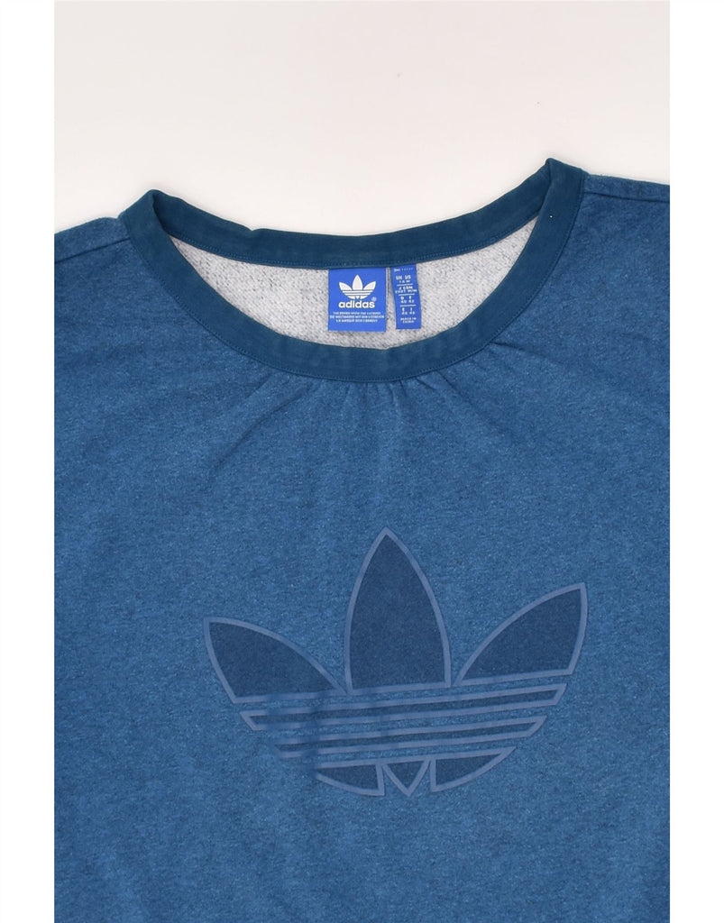 ADIDAS Womens Graphic Sweatshirt Jumper UK 14 Large  Blue Cotton | Vintage Adidas | Thrift | Second-Hand Adidas | Used Clothing | Messina Hembry 