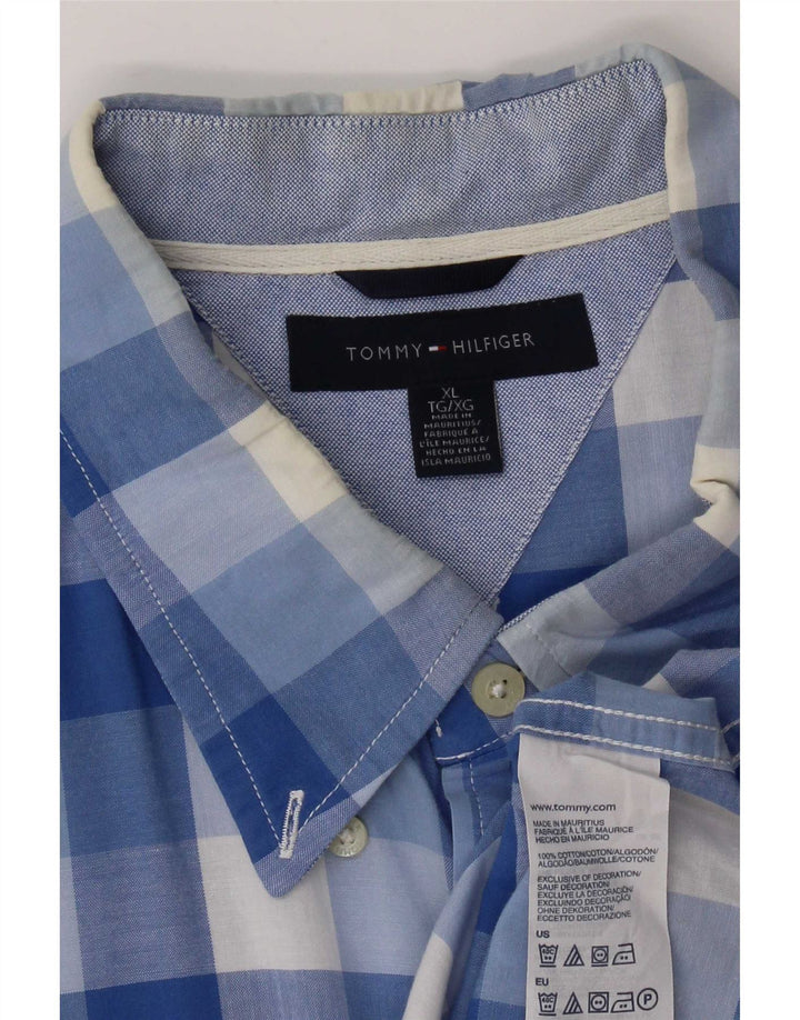 Tommy Hilfiger Mens Short Sleeve Shirt XL Blue Check Cotton