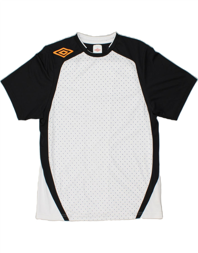UMBRO Boys T-Shirt Top 14-15 Years XL White Colourblock Polyester | Vintage Umbro | Thrift | Second-Hand Umbro | Used Clothing | Messina Hembry 