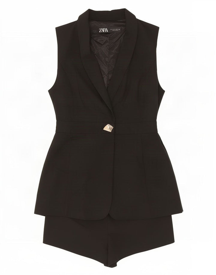Zara Womens Sleeveless Playsuit UK 10 Small Black Polyester