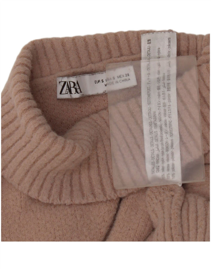 Zara Womens Crop Turtle Neck Jumper Sweater UK 10 Small Pink Nylon