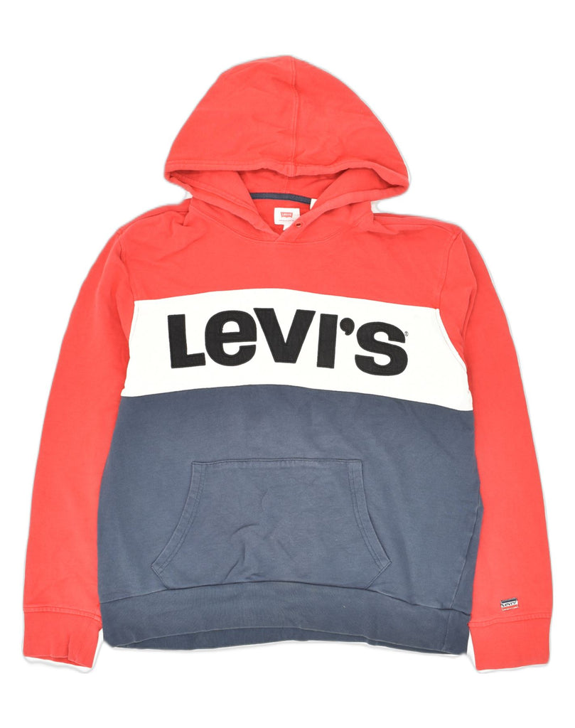 LEVI'S Mens Graphic Hoodie Jumper Large Navy Blue Colourblock Cotton | Vintage Levi's | Thrift | Second-Hand Levi's | Used Clothing | Messina Hembry 