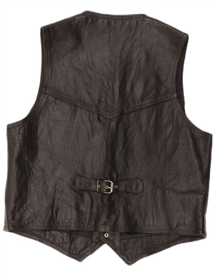 VINTAGE Mens Leather Waistcoat Medium Black